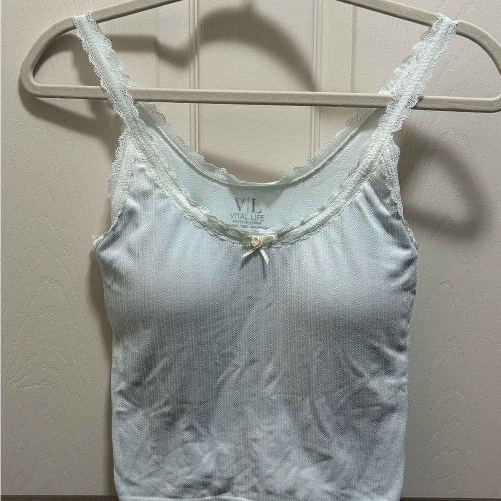 Light Blue Lace Trim Tank Top